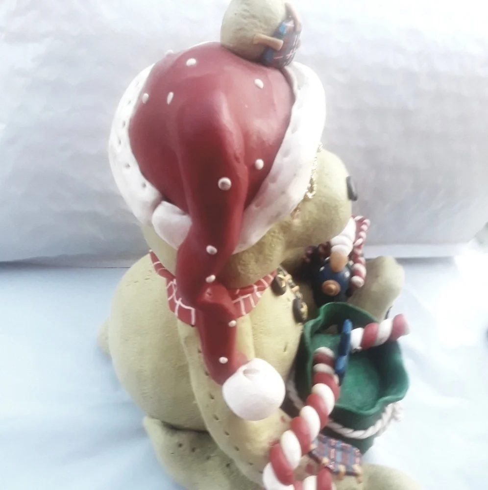 Vtg Teddy Bear Santa Claus candy cane Christmas